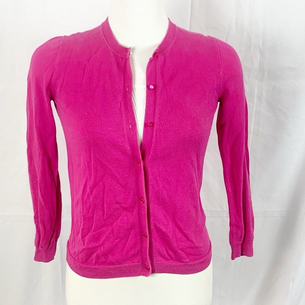 💖 J.Crew Casey Cardigan – Hot Pink Cotton Knit | Size 16 (Fits Women’s S/XS) 💖